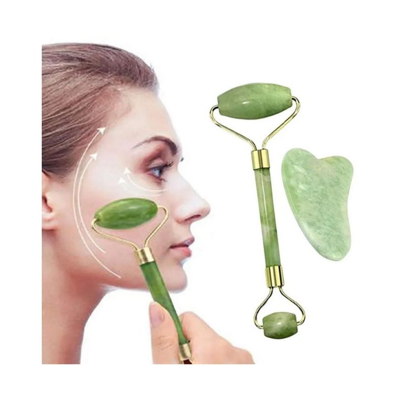 Rodillo Masajeador Roller Facial Piedra Jade Mujer Rostro Verde-2