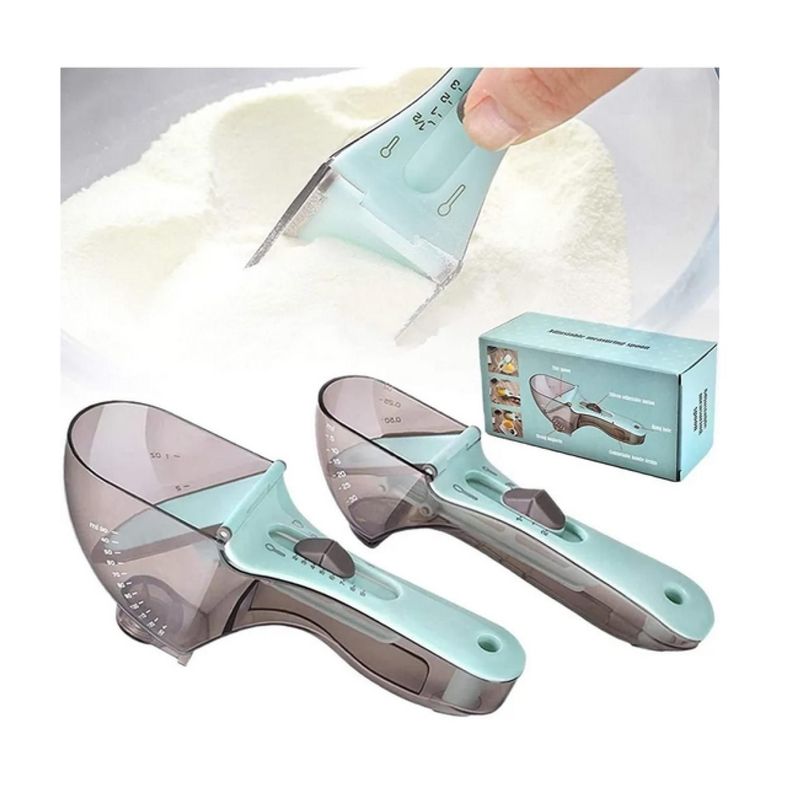 Set Cucharas Medidoras Preparacion Reposteria Cocina Doble Celeste y Gris-2