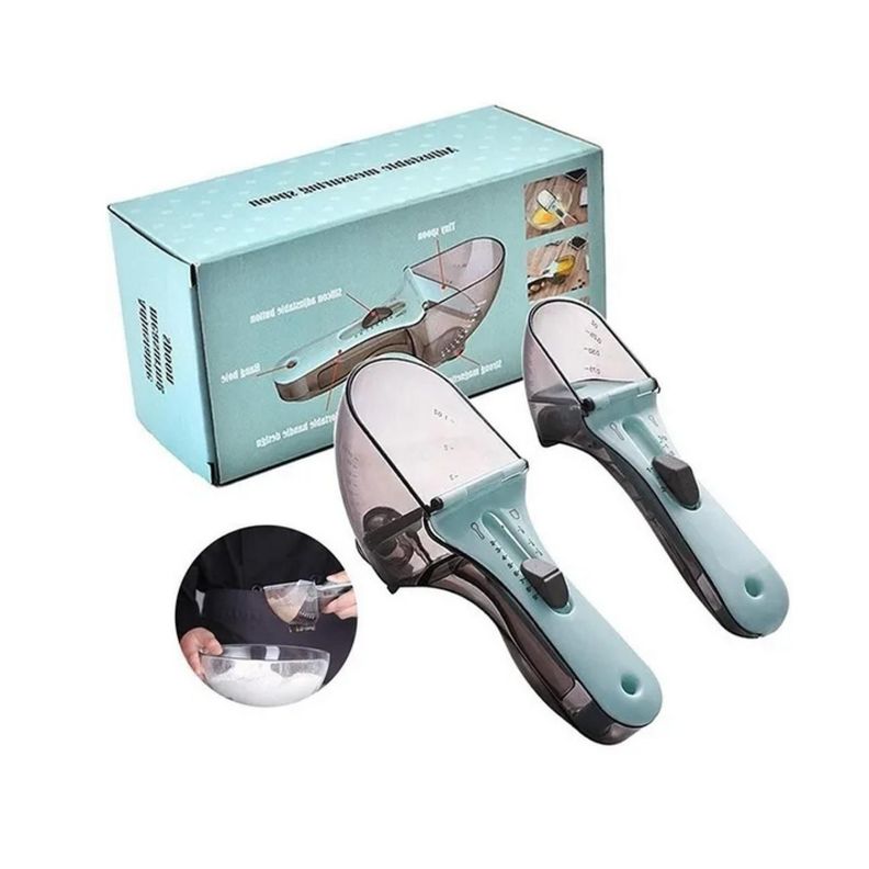 Set Cucharas Medidoras Preparacion Reposteria Cocina Doble Celeste y Gris-3