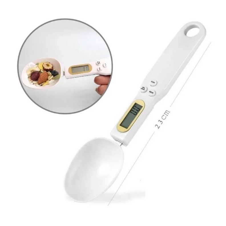 Pesa Gramera Cuchara Medidora Electronica De Cocina Gramos Blanco-3