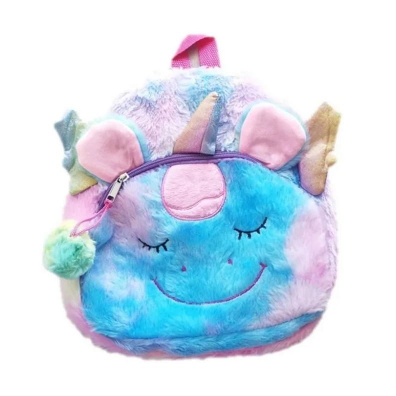 Mochila Unicornio Infantil Peluda Peluche Rosado-1