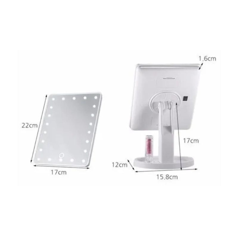 Espejo Led 16 Luces Maquillaje Portátil Pilas / Usb Blanco-1