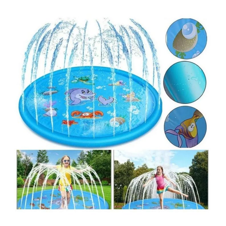 Alfombra De Agua Piscina Lanza Agua Chorros Niños Celeste-1