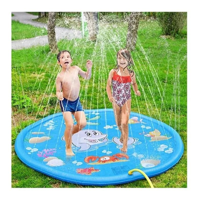 Alfombra De Agua Piscina Lanza Agua Chorros Niños Celeste-2