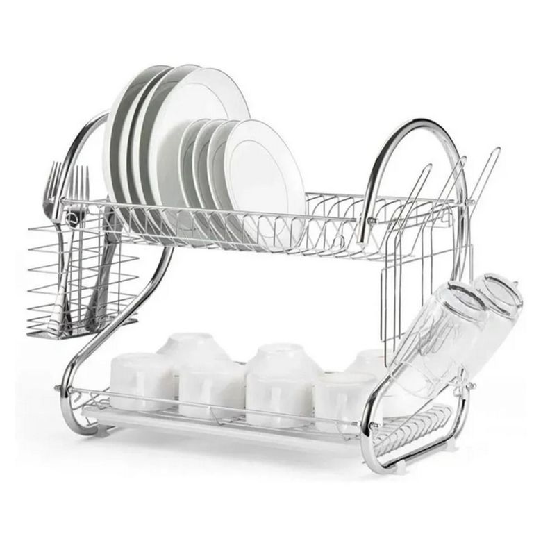 Escurridor De Loza 2 Niveles Secaplatos Cocina Gris-3