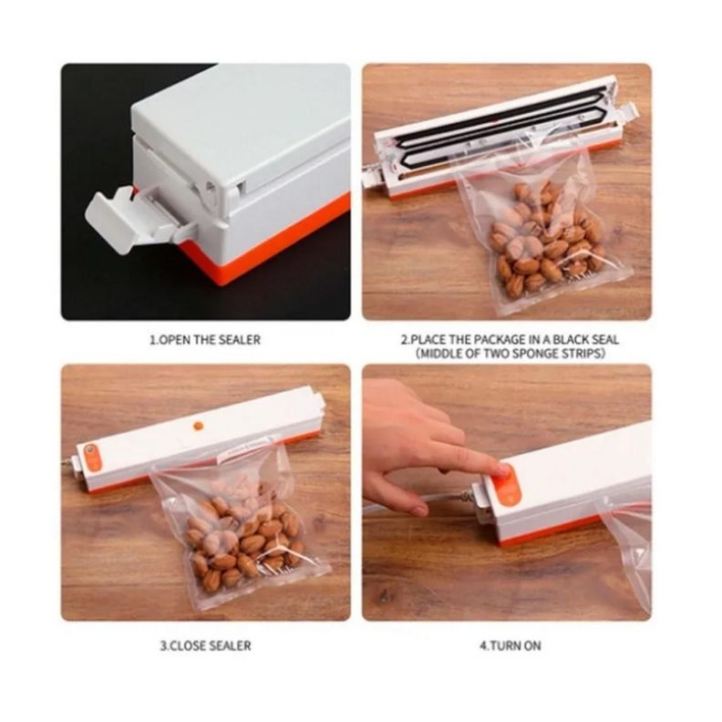 Maquina Selladora Al Vacio De Carnes Frutas + Bolsas Blanco y Naranja-1