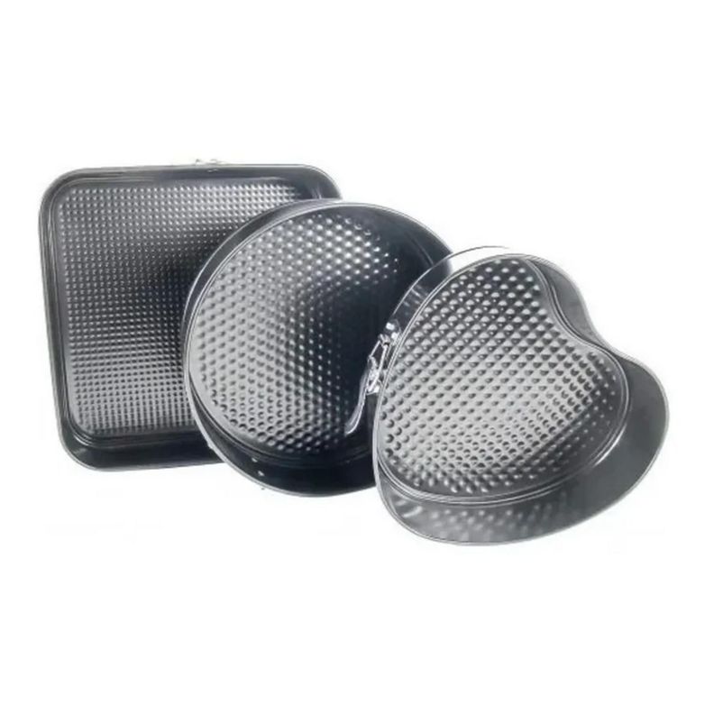 3 Moldes Repostería Queques Tortas Antiadherente Gris-1