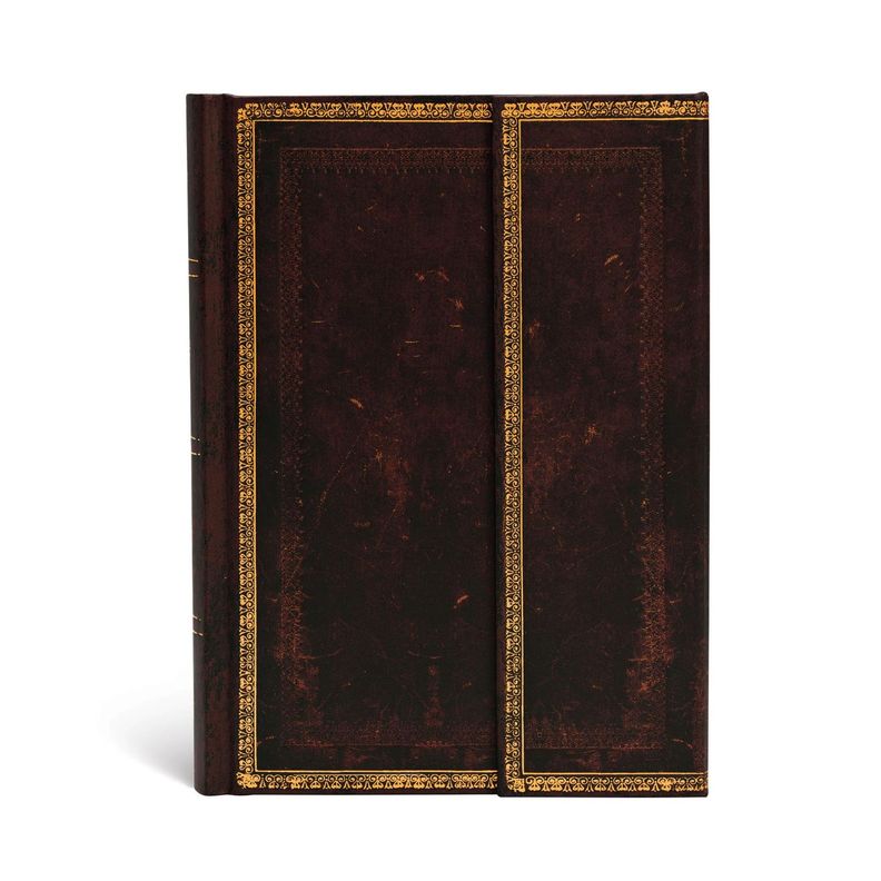 Libreta Col. Cuero Antiguo Black Moroccan Tapa Dura Con Lineas, Midi-0