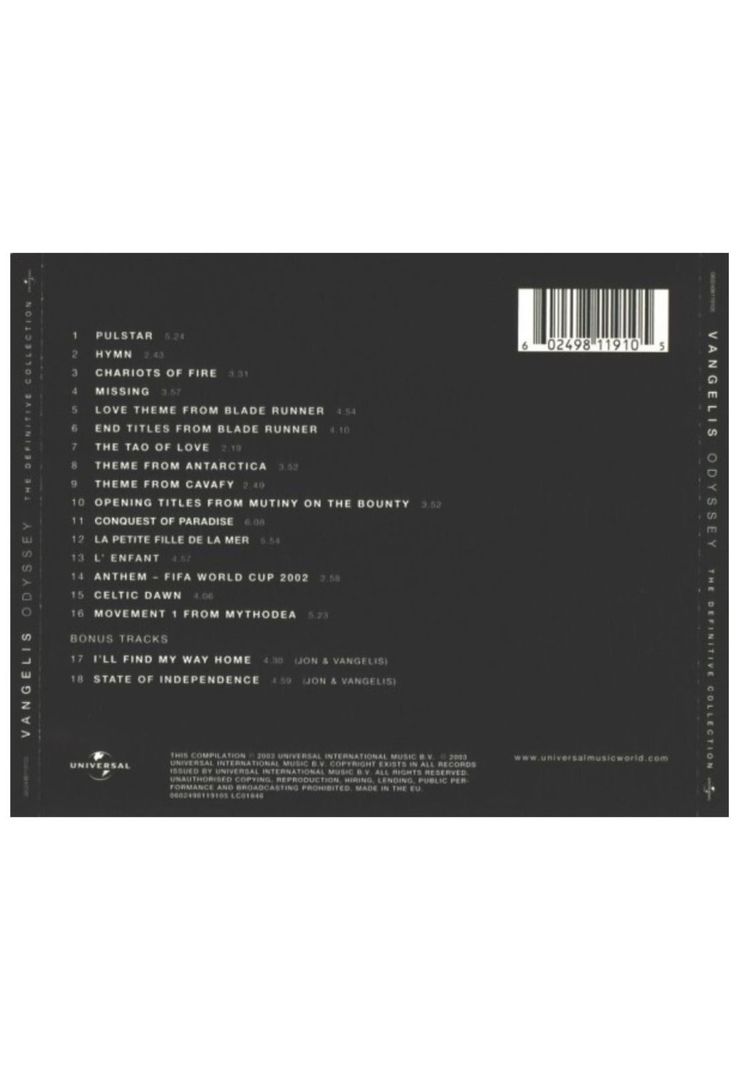 VANGELIS - ODYSSEY BEST OF CD-1