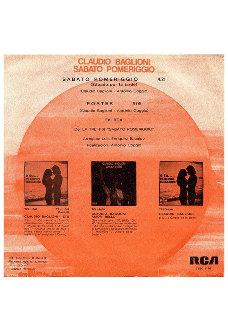 CLAUDIO BAGLIONI - SABATO POMERIGGIO | 7" SINGLE VINILO USADO-1