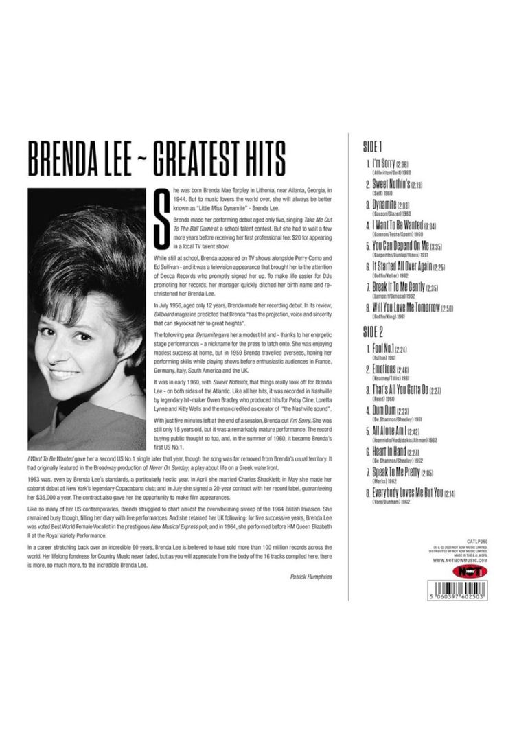 BRENDA LEE - GREATEST HITS  | VINILO-1
