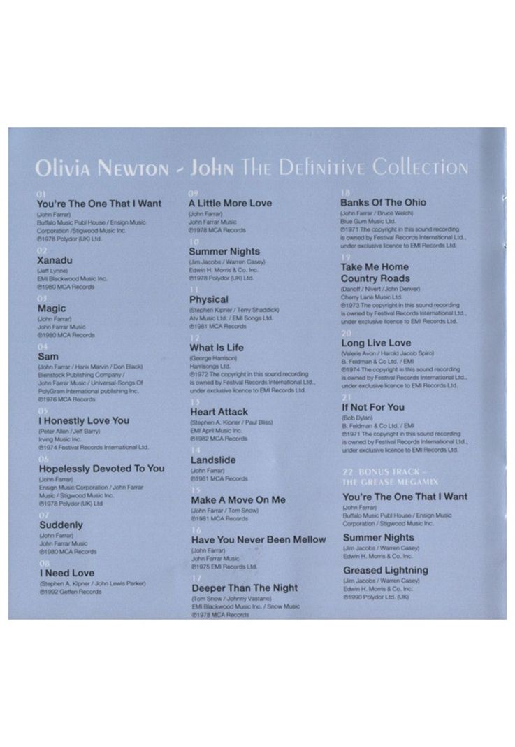 OLIVIA NEWTON-JOHN - DEFINITIVE COLLECTION | CD-4