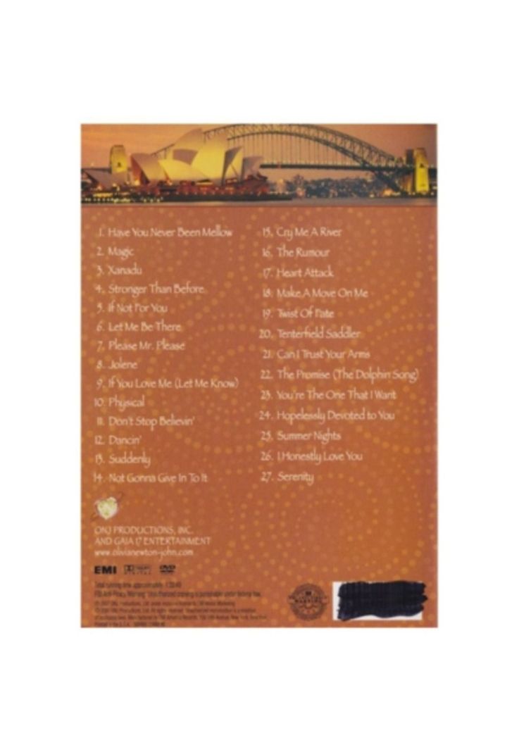 OLIVIA NEWTON JOHN - LIVE AT SYDNEY OPERA HOUSE DVD-1