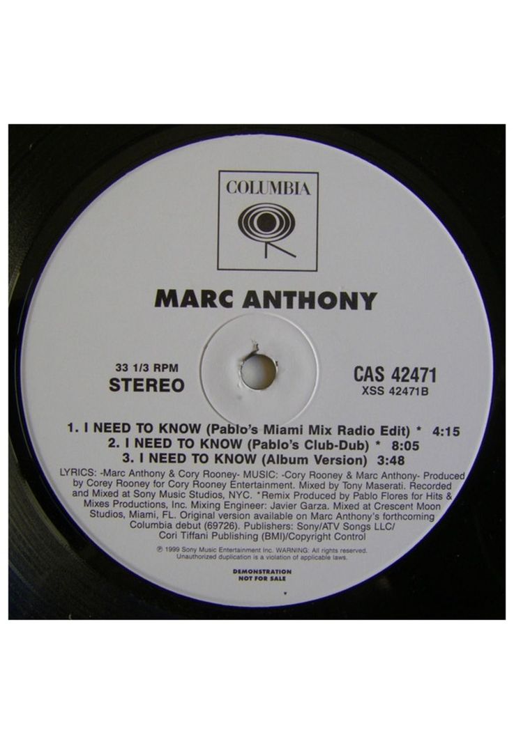 MARC ANTHONY - I NEED TO KNOW (PROMO) | 12" MAXI SINGLE USADO-0
