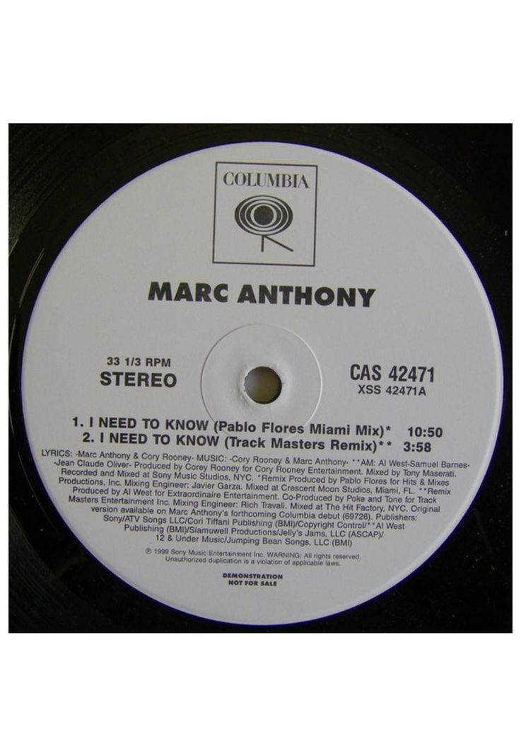 MARC ANTHONY - I NEED TO KNOW (PROMO) | 12" MAXI SINGLE USADO-1