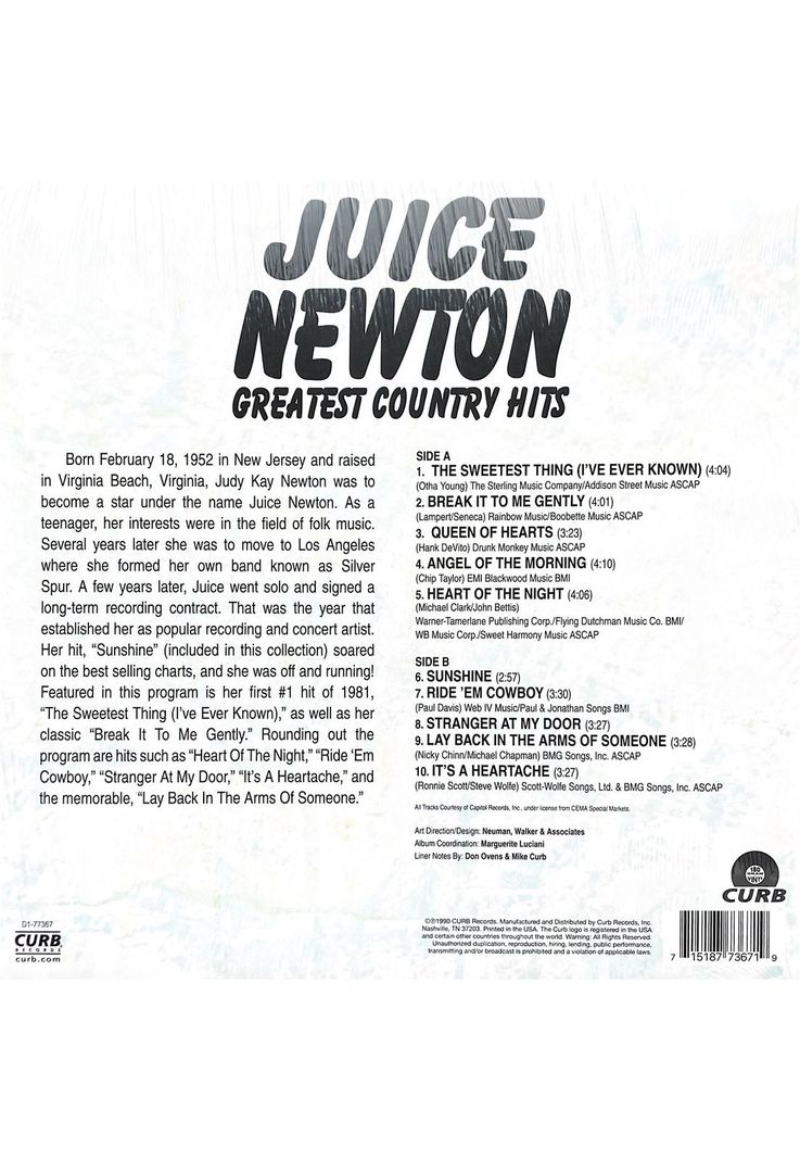 JUICE NEWTON - GREATEST COUNTRY HITS | VINILO-1