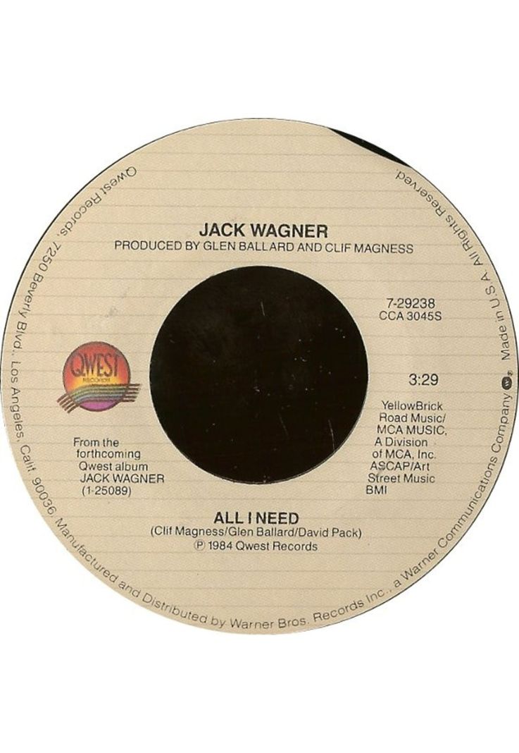 JACK WAGNER - ALL I NEED | 7" SINGLE VINILO USADO-1