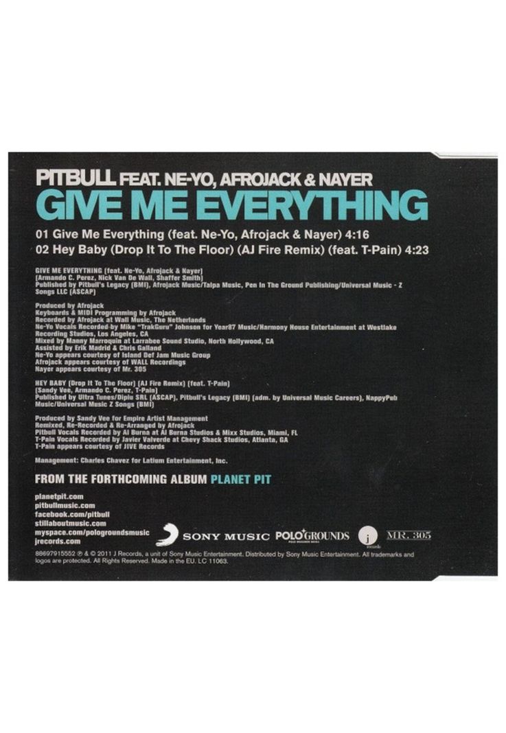 PITBULL Feat. NE-YO, AFROJACK & NAYER - GIME ME EVERYTHING | CD SINGLE USADO-1