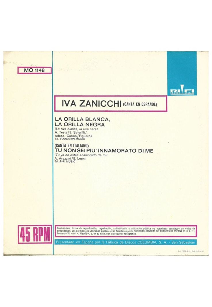 IVA ZANICCHI - LA ORILLA BLANCA, LA ORILLA NEGRA (EN ESPAÑOL) | 7" SINGLE VINILO USADO-1