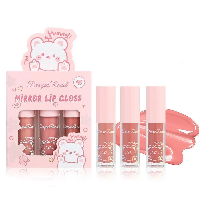 Set 3 Labial Liquido Lip Gloss Mirror Oil Larga Duración-0
