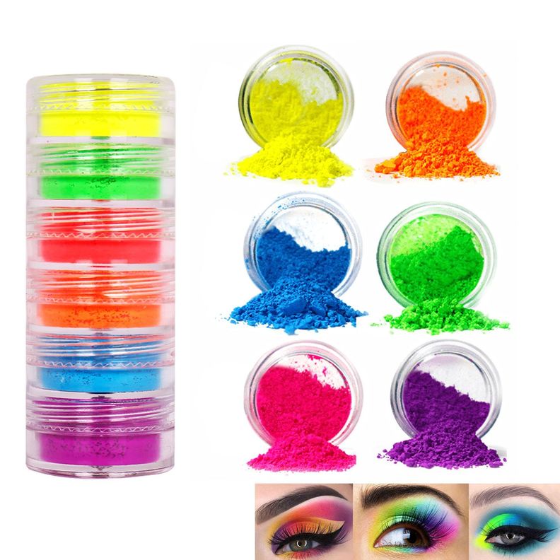 6 Colores Polvos Sueltos De Neón Rostro y Ojos Halloween-3