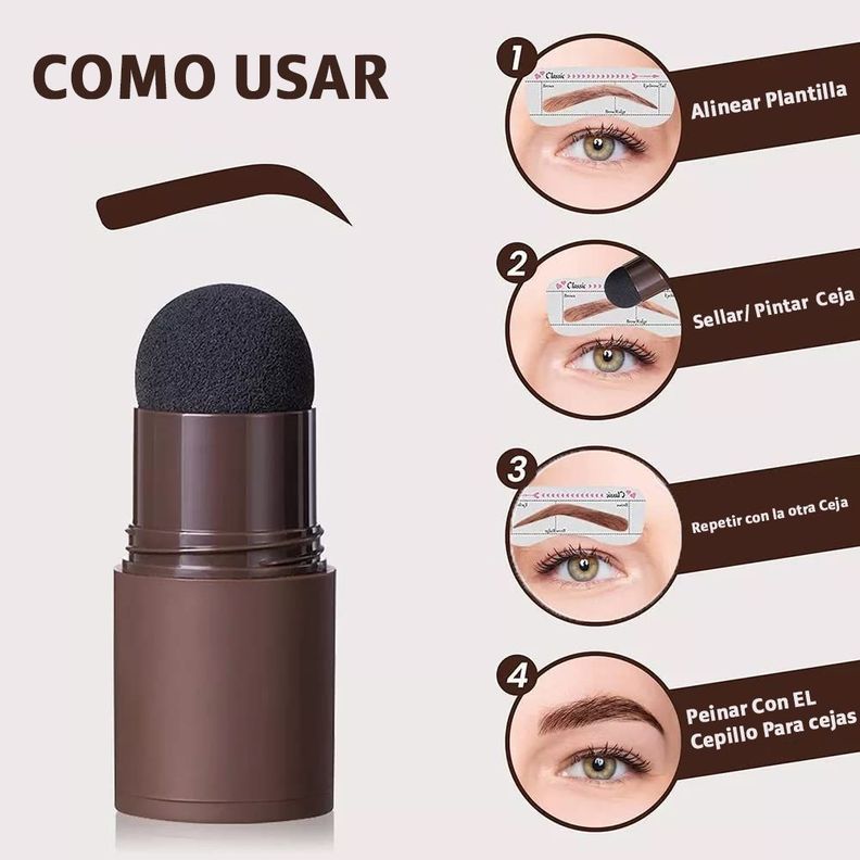 Lápiz Sello Polvo Para Ceja Plantilla Cepillo Marrón Oscuro-4
