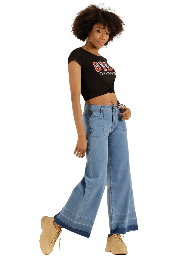 Jeans One World, Palazzo,Tiro alto, celeste, jennifer-0