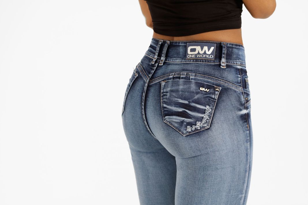 Jeans One World, tiro alto, flare, jamaica, celeste-4
