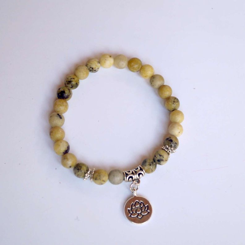 Pulsera piedra natural Jaspe con dije de loto-1