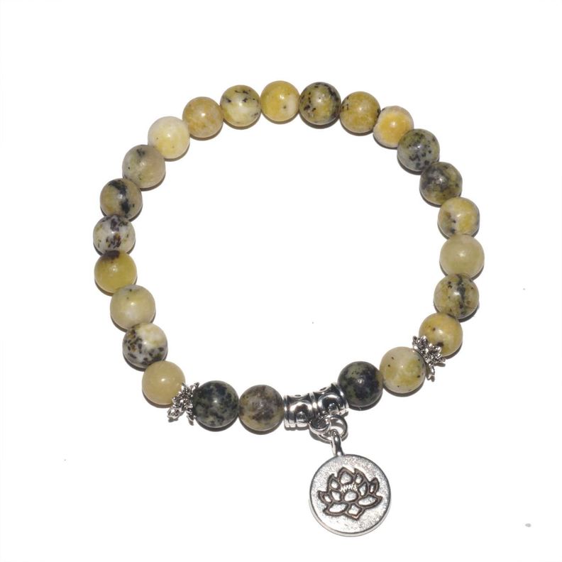 Pulsera piedra natural Jaspe con dije de loto-0