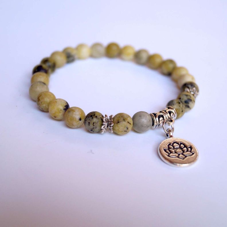 Pulsera piedra natural Jaspe con dije de loto-2