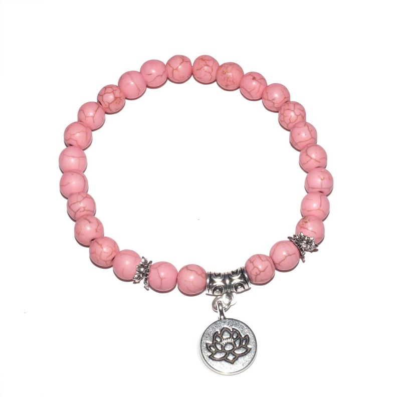 Pulsera piedra natural Howlita con dije de loto-0