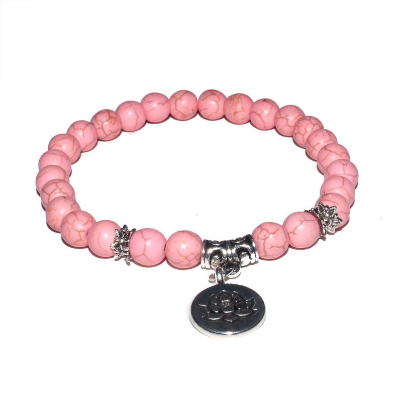 Pulsera piedra natural Howlita con dije de loto-1