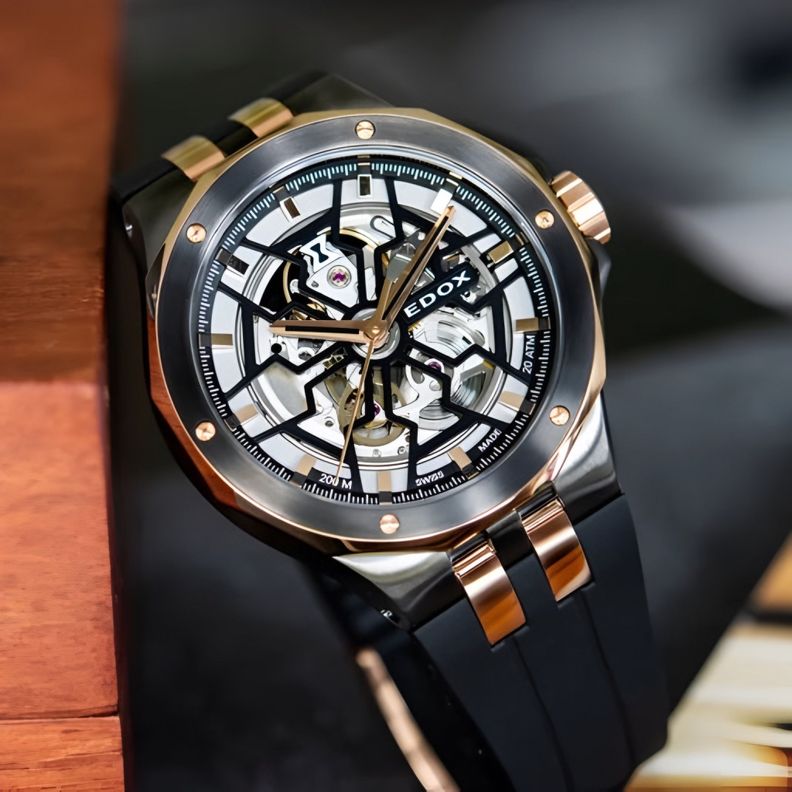 Reloj Edox Rose Gold and Black Automatic Hombre-1