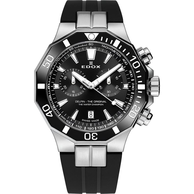 Reloj Edox Delfin The Original Chronograph Pulsera Negra Hombre-0