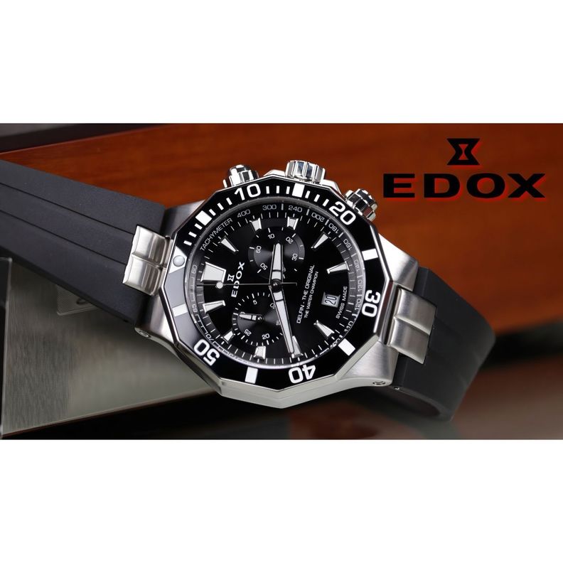 Reloj Edox Delfin The Original Chronograph Pulsera Negra Hombre-1