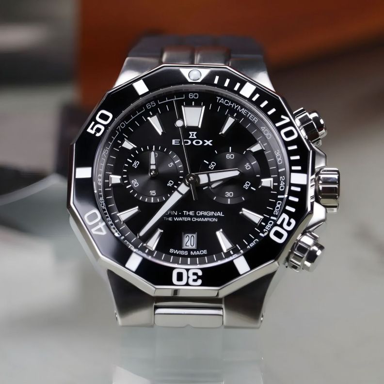 Reloj Edox Delfin The Original Chronograph Pulsera Negra Hombre-2