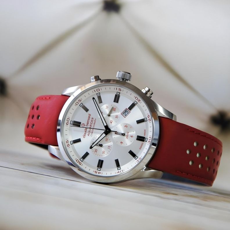 Reloj Claude Bernard Cronógrafo Cuero Rojo Hombre-1