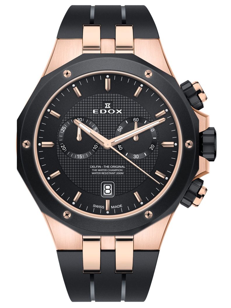 Reloj Edox Black and Rose Gold Chronograph Hombre 43mm-0