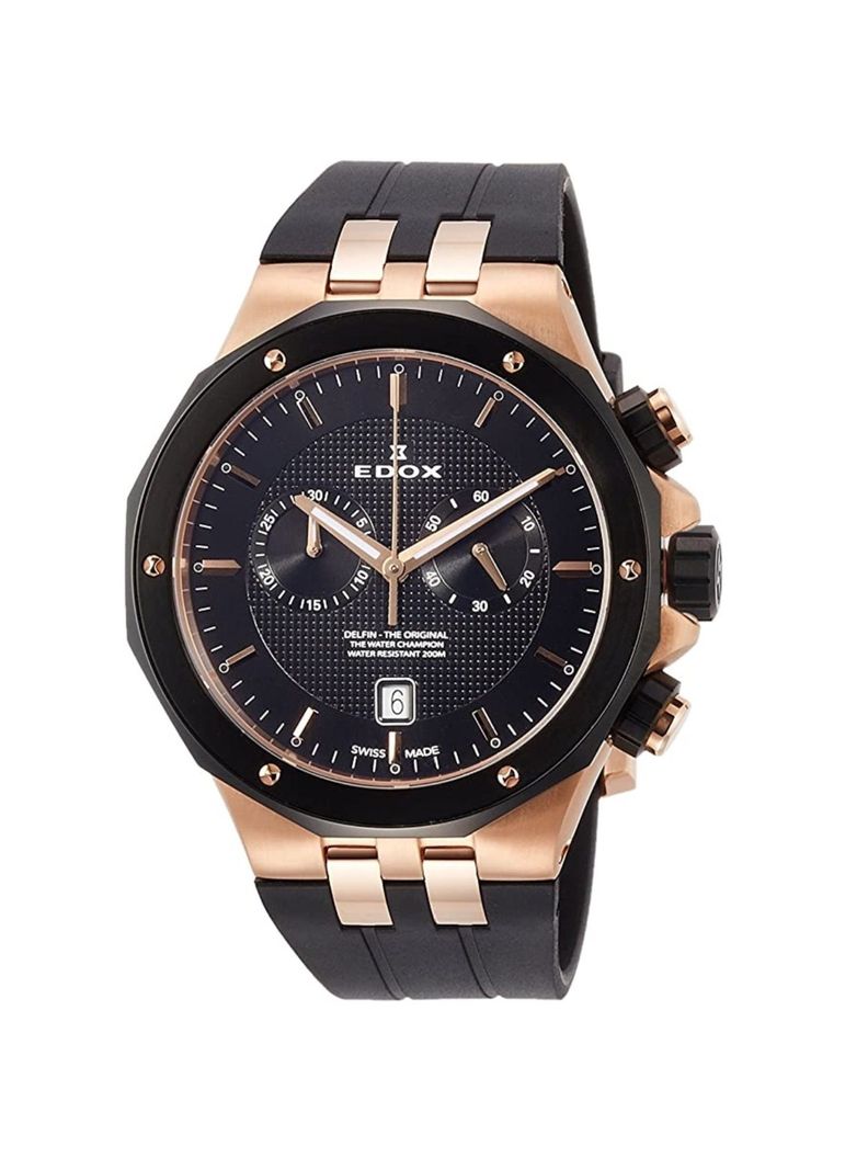 Reloj Edox Black and Rose Gold Chronograph Hombre 43mm-1