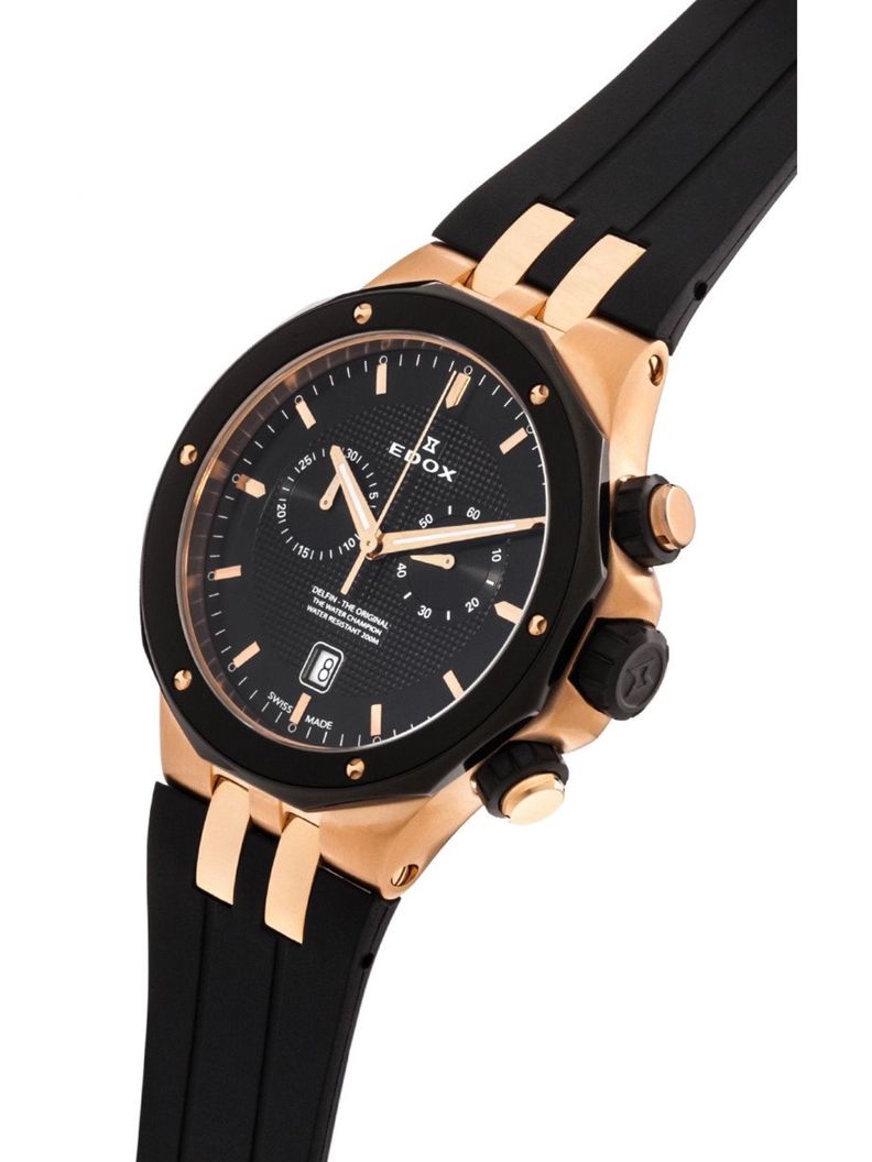 Reloj Edox Black and Rose Gold Chronograph Hombre 43mm-2