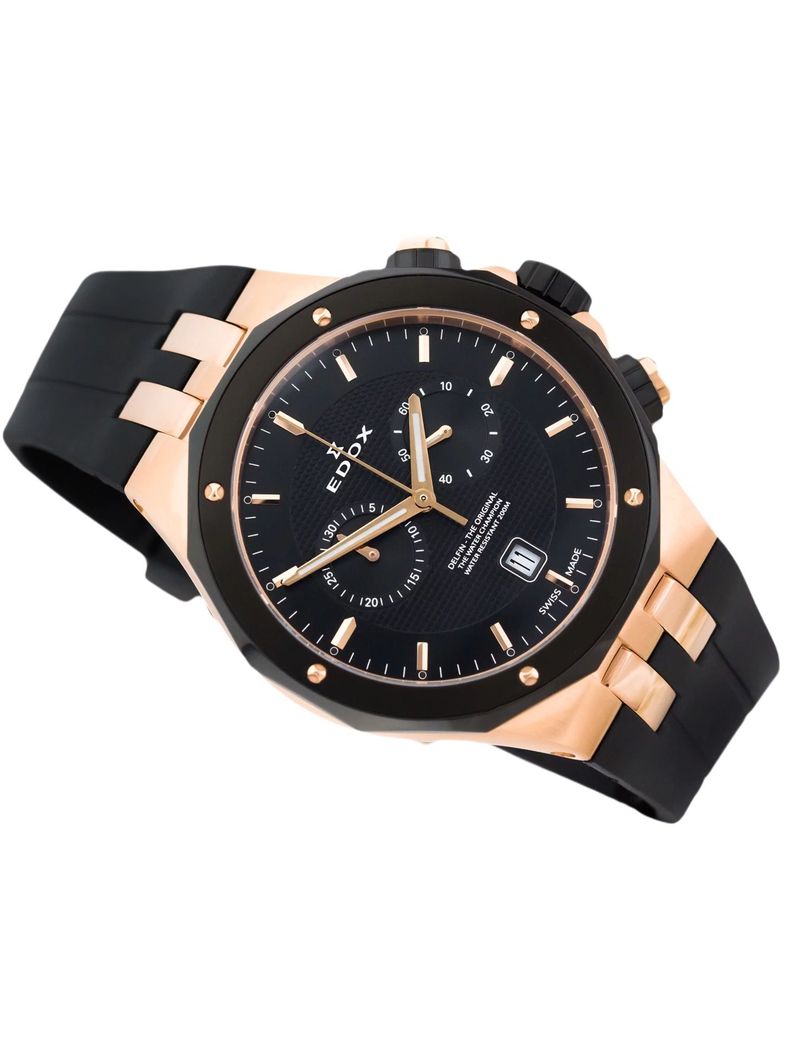 Reloj Edox Black and Rose Gold Chronograph Hombre 43mm-5