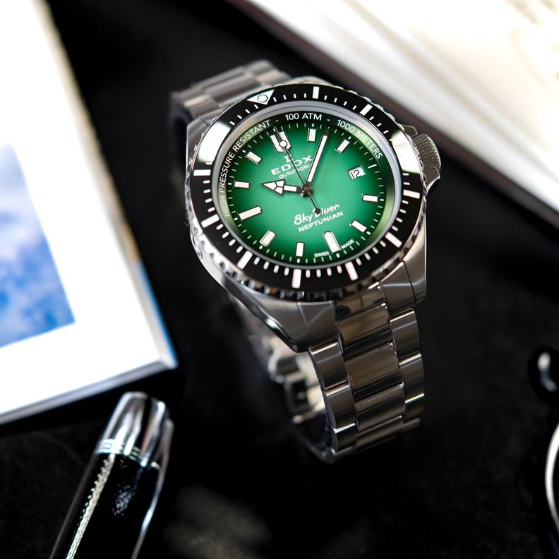 Reloj Edox Neptunian Automatic Hombre Esfera Verde-1