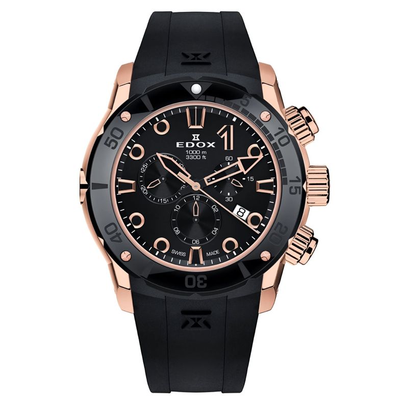 Reloj Edox Black and Rose Gold Chronograph Hombre-0