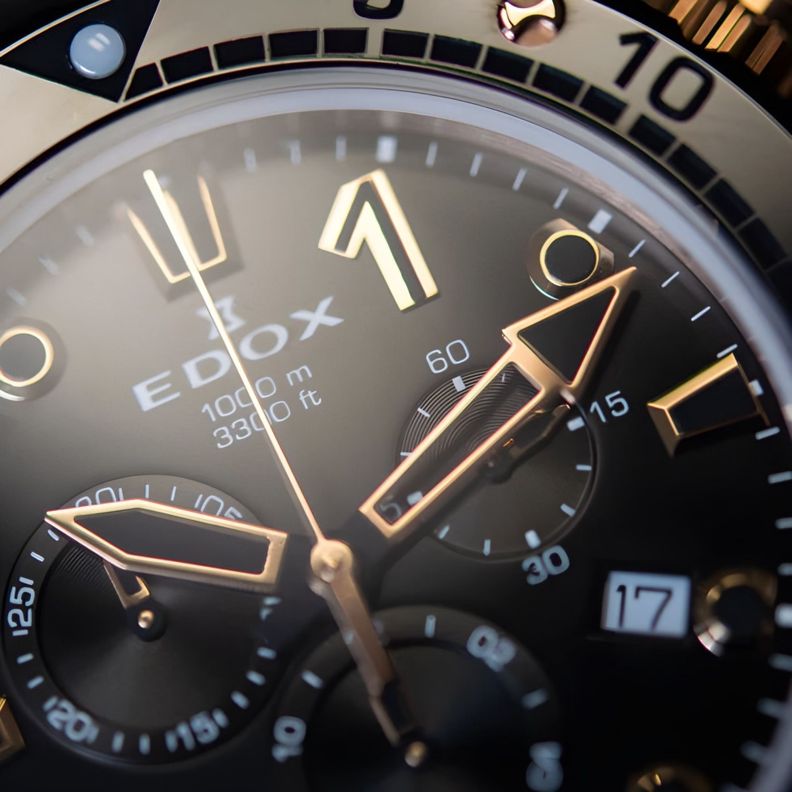 Reloj Edox Black and Rose Gold Chronograph Hombre-1