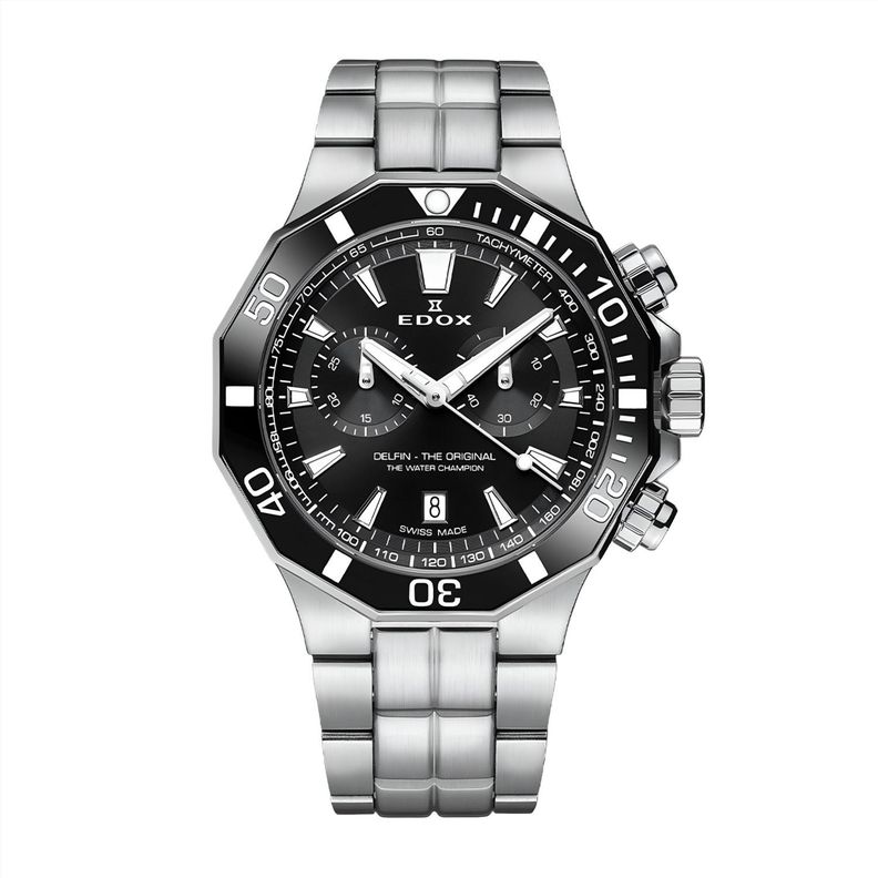 Reloj Edox Delfin The Original Chronograph Acero Esfera Negra Hombre-0