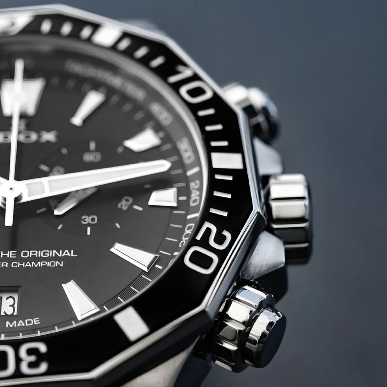 Reloj Edox Delfin The Original Chronograph Acero Esfera Negra Hombre-3