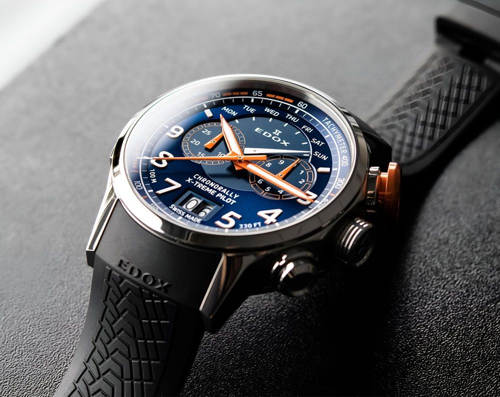 Reloj Edox Chronorally Chronograph Hombre Esfera Azul-1