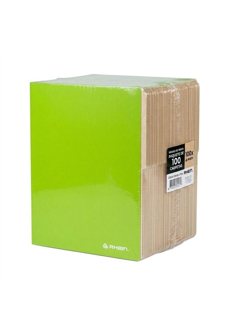 Pack 100 Carpetas Cartulina Oficio Verde Sin Bolsillo Rhein