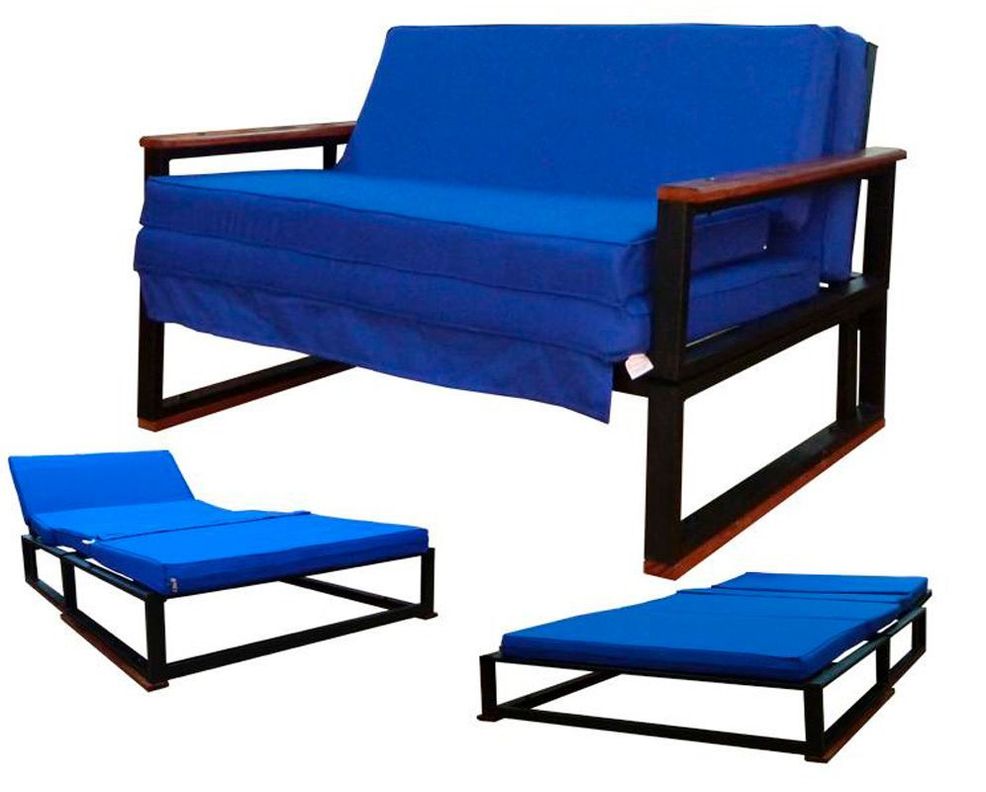 Futon Metalico  Folk 1.0 Plaza 3 Posiciones  -  Azul-1
